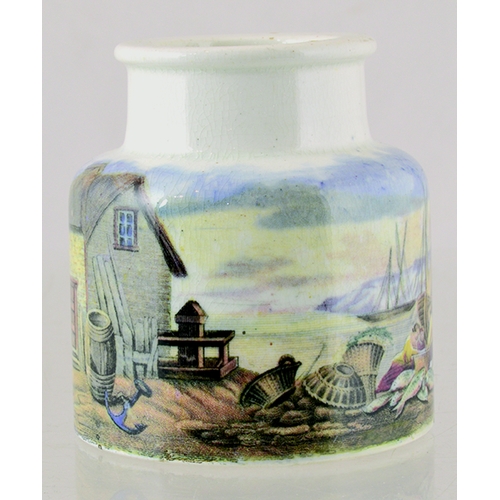 2 - MENDING THE NETS PRATT JAR. (KM 503) 3.25ins tall. Multicoloured fish or meat paste pot. Very good. ... 