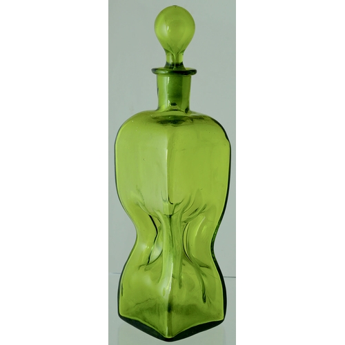 200 - PINCH WAISTED GIN BOTTLE. 12ins tall. Delightful mid green glass, longish neck, curved re-annealed l... 