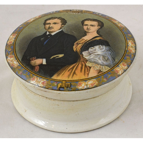 4 - ALBERT EDWARD & PRINCESS ALEXANDRA 1863 PRATT POT LID & BASE. (KM 171) 4ins diam. Multicoloured imag... 