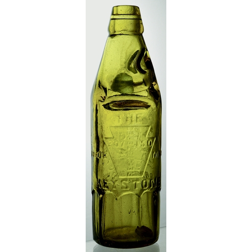 44 - BIRMINGHAM KEYSTONE CODD BOTTLE. 8.75ins tall, 10oz amber facetted base glass codd. Embossed THE/ ST... 