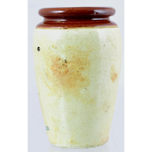 72 - RICHMOND CREAM POT. 3.75ins tall, tan top lower cream glaze. Black transfer F & H.E. HORNBY/ MODEL D... 