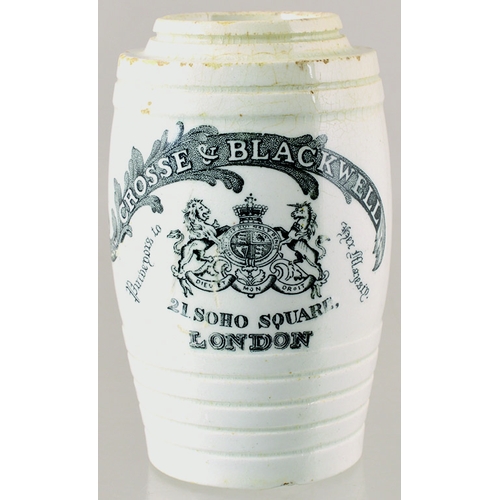 76 - CROSSE & BLACKWELL MUSTARD JAR. 3.75ins tall, white glaze, black transfer. CROSSE & BLACKWELL/ PURVE... 