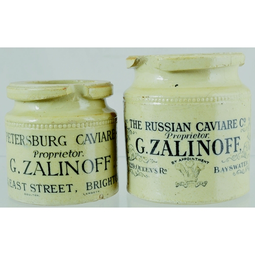 79 - PAIR OF G. ZALINOFF CAVIARE JARS. Tallest 4ins, two variants of G. ZALINOFF one Brighton other Baysw... 