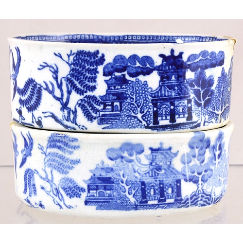 83 - PAIR OF NORWICH SNELLINGS MEAT PASTE POTS. White glaze, blue transfers. One for CHICKEN & HAM other ... 