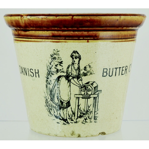 96 - DANISH BUTTER CO BUTTERCROCK. 6ins tall, t.t., pictorial black transfer of maid churning butter. DAN... 