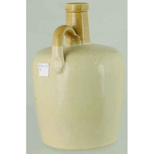 110 - HOUSE OF COMMONS WHISKY JUG. (WG pg 34) 8ins tall, tan top & handle, lower off white glaze, pictoria... 