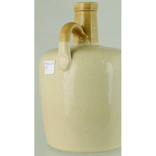 110 - HOUSE OF COMMONS WHISKY JUG. (WG pg 34) 8ins tall, tan top & handle, lower off white glaze, pictoria... 