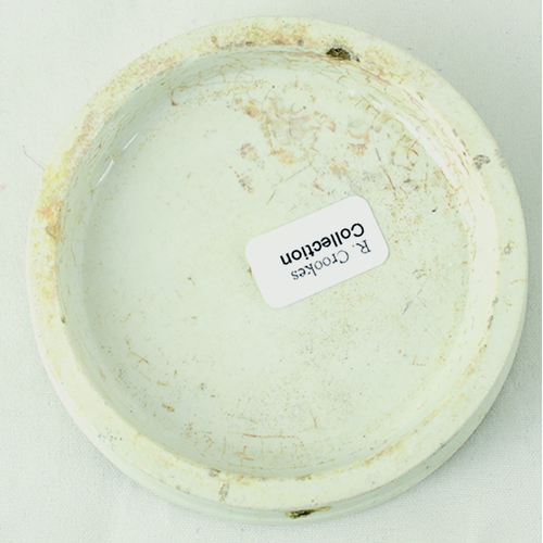 531 - ALTRINCHAM COLD CREAM POT LID & BASE. 2.5ins diam. J.W. REED/ COLD/ OF ROSES/ CREAM/ ALTRINCHAM in b... 