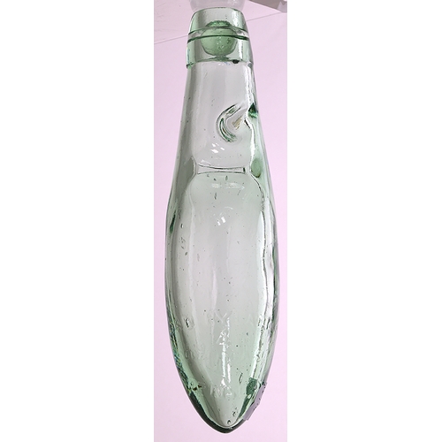 552 - THE ASHTON HYBRID. 8ins long. Aqua glass hybrid embossed THE ASHTON/ MINERAL WATER CO LTD. with cent... 