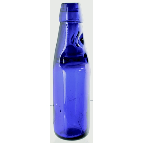 553 - ST HELENS COBALT BLUE CODD BOTTLE. 8ins tall, 6oz vivid cobalt blue glass. Embossed POTIO/ REGISTERE... 