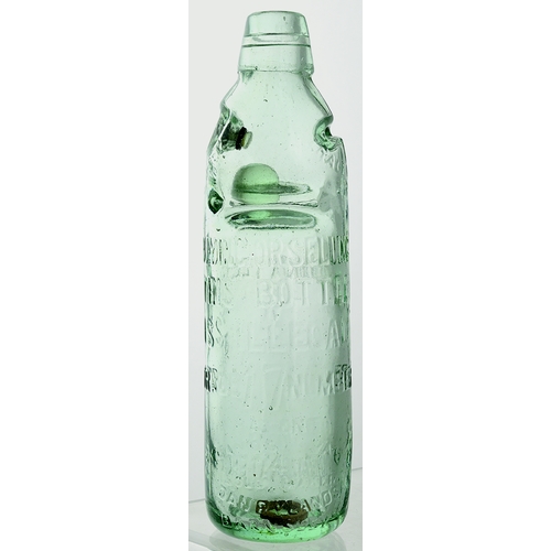 562 - BRIXTON VALVE PATENT CODD BOTTLE. 9ins tall. Aqua glass embossed THIS BOTTLE IS/ THE PROPERTY OF/ TH... 