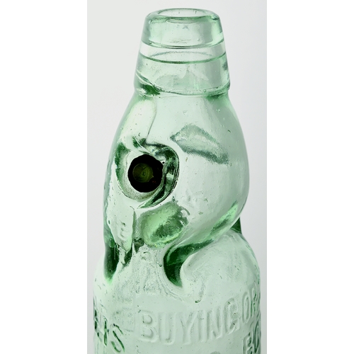 562 - BRIXTON VALVE PATENT CODD BOTTLE. 9ins tall. Aqua glass embossed THIS BOTTLE IS/ THE PROPERTY OF/ TH... 