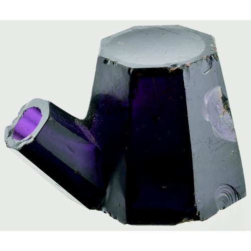 572 - TEAKETTLE INK. 1.75ins tall. Eight sided, small size teakettle in dark amethyst glass. Couple of fla... 