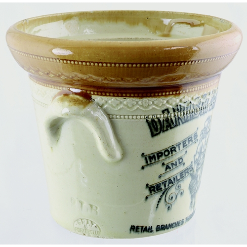 582 - DANISH DAIRY BUTTERCROCK. 6ins tall to top of lid. T.t. central pictorial transfer of dairy maid & D... 