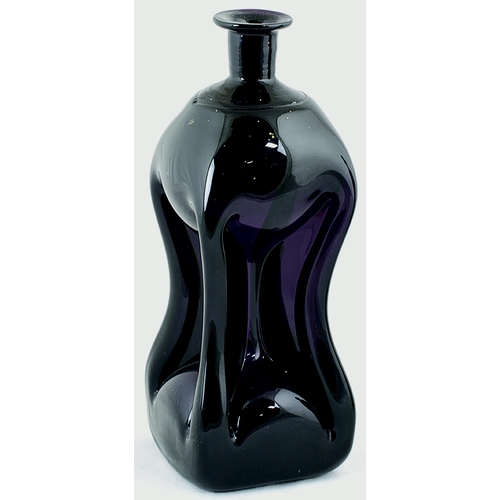 715 - PINCH WAISTED GIN BOTTLE. 9.25ins tall. Delightful dark purple glass, flared lip, sharp base pontil ... 