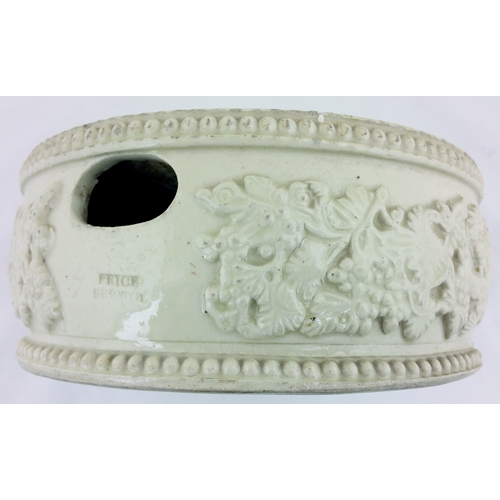 20 - SPITTOON. 8ins, cream body glaze. 19th c. Various sprigs around middle & raised circle/ dots top & b... 