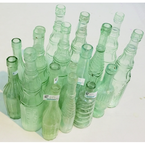 115 - SALAD OIL/ SAUCE BOTTLES. Tallest 10ins, all aqua, some plain, some embossed, S. Dodman & Sons Ltd L... 