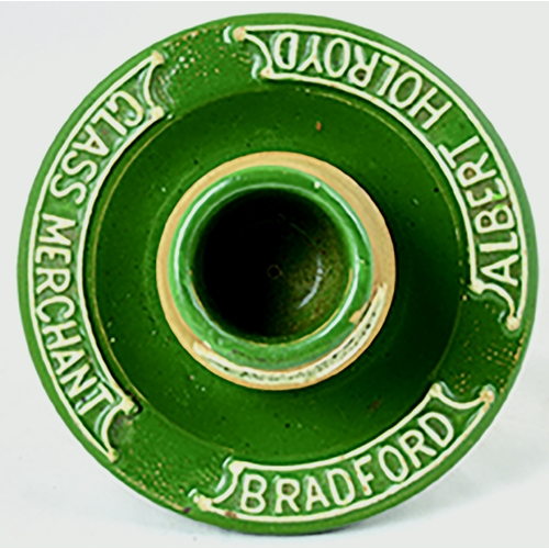 22 - BRADFORD MATCHSTRIKER. 5ins diam. Green glaze, central match well/ striker in tan, applied area imp’... 