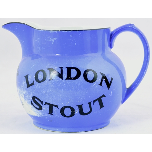 50 - ALTON PALE ALE JUG. 4.25ins tall. blue glaze, rear handle ALTON/ PALE ALE one side, LONDON/ STOUT ot... 