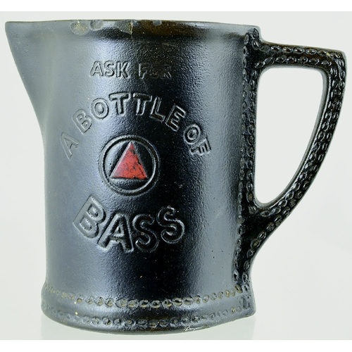 54 - BASS ALE JUG. 5ins tall. All black, leather look finish, rear handle, stitch detail. ASK FOR/ A BOTT... 