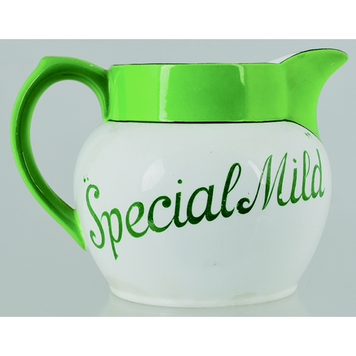 96 - KIMBERLEY ALE JUG. 4ins tall. Green top & rear handle, lower white glaze. KIMBERLEY/ ALE one side, S... 