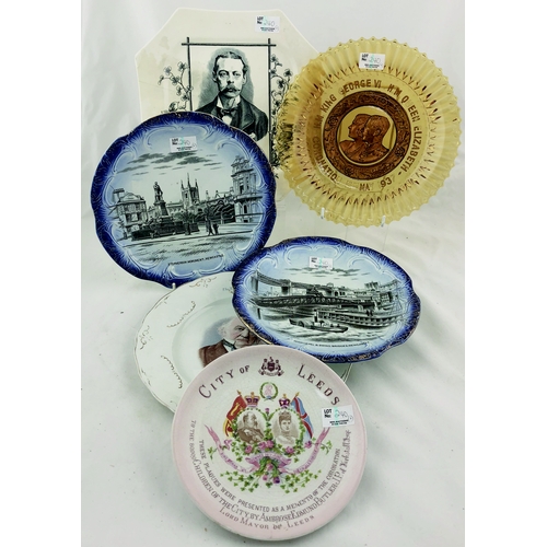 240 - PLATES GROUP. Largest 10ins, 1902 City of Leeds, Newcastle scenery, 1937 Coronation, 1898 W. E Glads... 