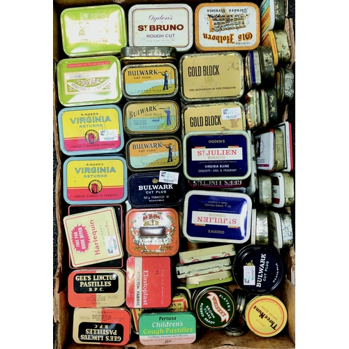 243 - SMOKING & MEDICAL RELATED TINS GROUP. Gee’s Linctus Pastilles, Virginia Tobacco, Gold Block, St Juli... 