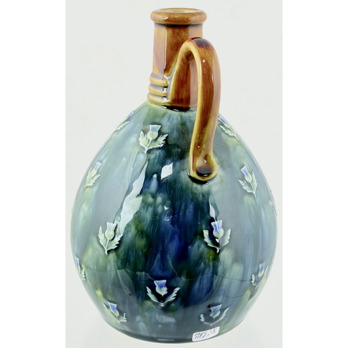 2 - Mackinlays Doulton Artware Whisky Jug. 8ins tall, tan top & handle. Mottled blue & green body artwar... 