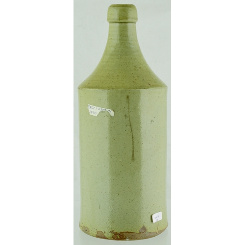 39 - NEWARK PORTER BOTTLE. 11ins tall, grey/ green slip glaze, c1840. Front impressed PROCTOR/ CHEMIST/ N... 