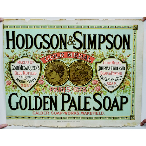 59 - WAKEFIELD GOLDEN PALE SOAP POSTER. 28 by 22ins, HODGSON & SIMPSON very decorative with floral patten... 