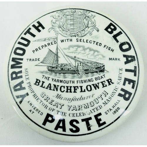 58 - YARMOUTH BLOATER PASTE POT LID. 4ins diam, Large lettering around outer rim with various further lin... 