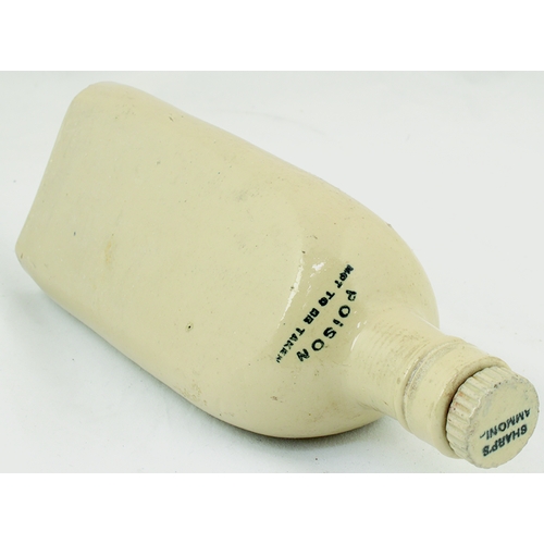 72 - SHARP’S AMMONIA BOTTLE. 10ins tall, triangular shape, all white glaze, black transfer, POISON/ NOT T... 