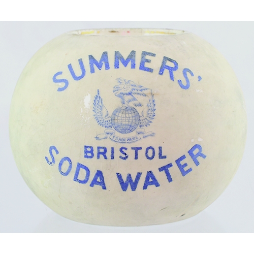 89 - BRISTOL MATCH HOLDER. 3.25ins diam. Spherical shape, off white, pale blue transfer SUMMERS/ BRISTOL/... 