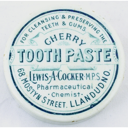 100 - LLANDUDNO CHERRY TOOTHPASTE POT LID. 2.5ins dam. A most unusual dark seafoam/ dark blue-green colour... 