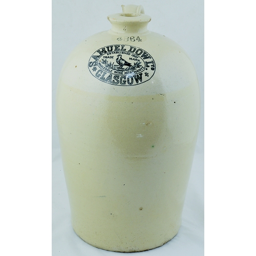 60 - GLASGOW SAMUEL DOW LTD FLAGON. 15.5ins tall, cream glaze, black transfer . Bird pict. t.m. to centre... 