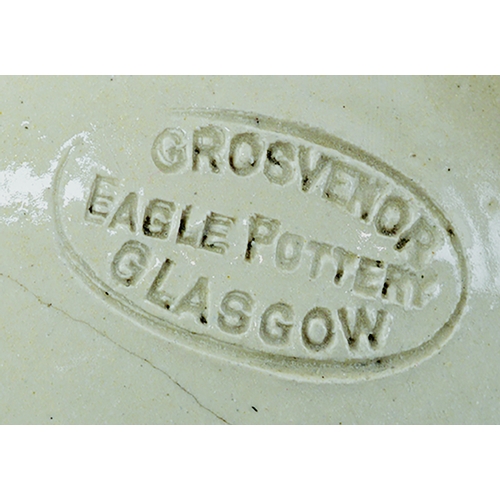 60 - GLASGOW SAMUEL DOW LTD FLAGON. 15.5ins tall, cream glaze, black transfer . Bird pict. t.m. to centre... 