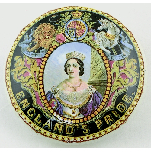 3 - ENGLANDS PRIDE POT LID. (KM 164) 4.25ins diam. Multicoloured image, this being the later version (18... 