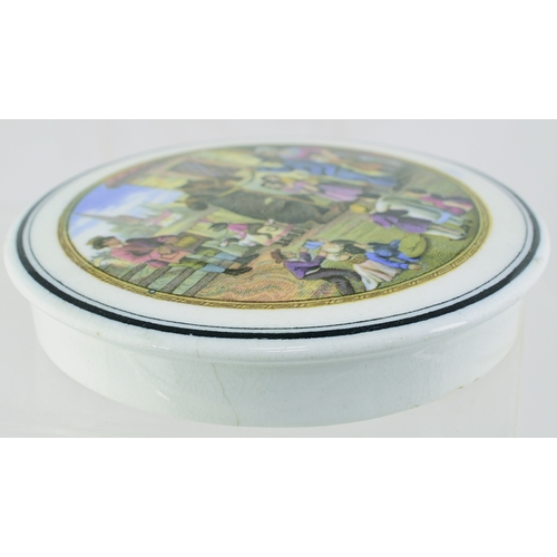 5 - THE VILLAGE WAKES POT LID. (KM 321) 3.75ins diam. Multicoloured image, produced by the Pratt factory... 