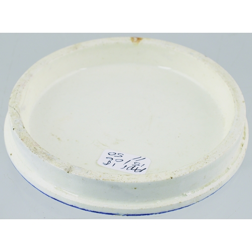 14 - ANCHOVY PASTE POT LID. 3.5ins diam. Blue transfer ANCHOVY PASTE/ FOR/ TOAST BISCUITS/ LONDON/ SANDWI... 