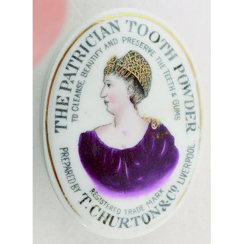 20 - LIVERPOOL TOOTH POWDER. 3.75 x 2.75ins. Oval shape, white background with coloured pict. image of el... 