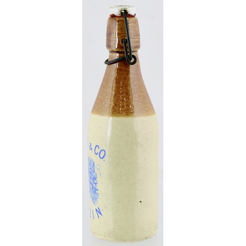 34 - ELGIN GINGER BEER. 9ins tall to top of stopper. T.t. ch, s.s, blue transfer SANG & CO/ ELGIN, centra... 