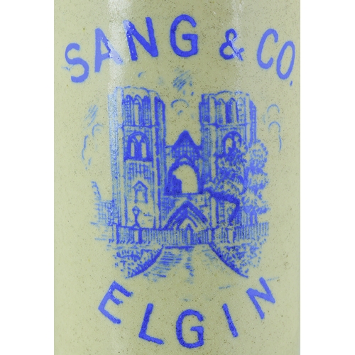 34 - ELGIN GINGER BEER. 9ins tall to top of stopper. T.t. ch, s.s, blue transfer SANG & CO/ ELGIN, centra... 