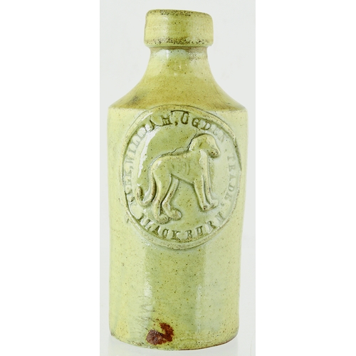 39 - BLACKBURN SLAB SEAL GINGER BEER. 6.75ins tall. Grey/ green slip glaze, front slab seal MARK, WILLIAM... 