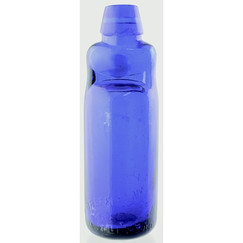 46 - BIRMINGHAM COBALT BLUE CODD. 6.9ins tall, 6oz, bright cobalt blue glass bulb neck codd, aqua marble.... 