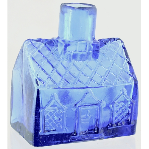 52 - COBALT BLUE CHANDLER COTTAGE INK. 2.5ins tall. Delicious mid cobalt blue glass classis sheared lip i... 