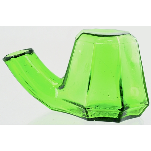 57 - TEAKETTLE INK. 2.25ins tall. Bright green glass, 8 sided, facetted teakettle, outstretched spout. 20... 