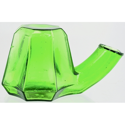 57 - TEAKETTLE INK. 2.25ins tall. Bright green glass, 8 sided, facetted teakettle, outstretched spout. 20... 