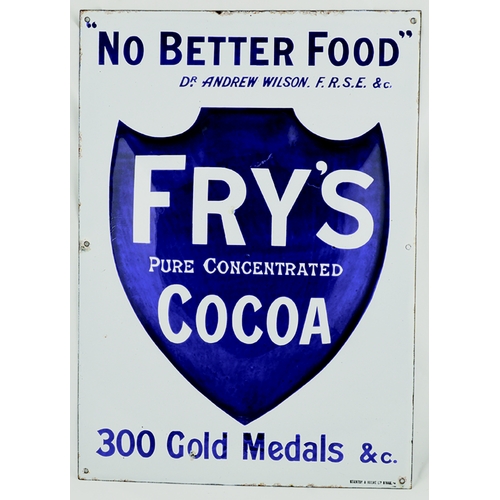 96 - FRY’S COCOA ENAMEL SIGN. 21 x 15ins, raised dished/ shield shape area to centre FRYS/ PURE CONCENTRA... 