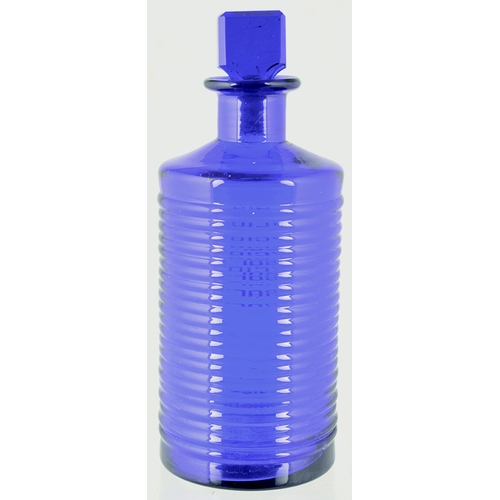 101 - POISON SHOP ROUND. 8ins tall to top of square cut lozenge stopper. Bright cobalt blue glass, cylindr... 