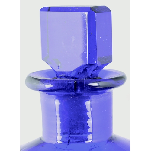 101 - POISON SHOP ROUND. 8ins tall to top of square cut lozenge stopper. Bright cobalt blue glass, cylindr... 